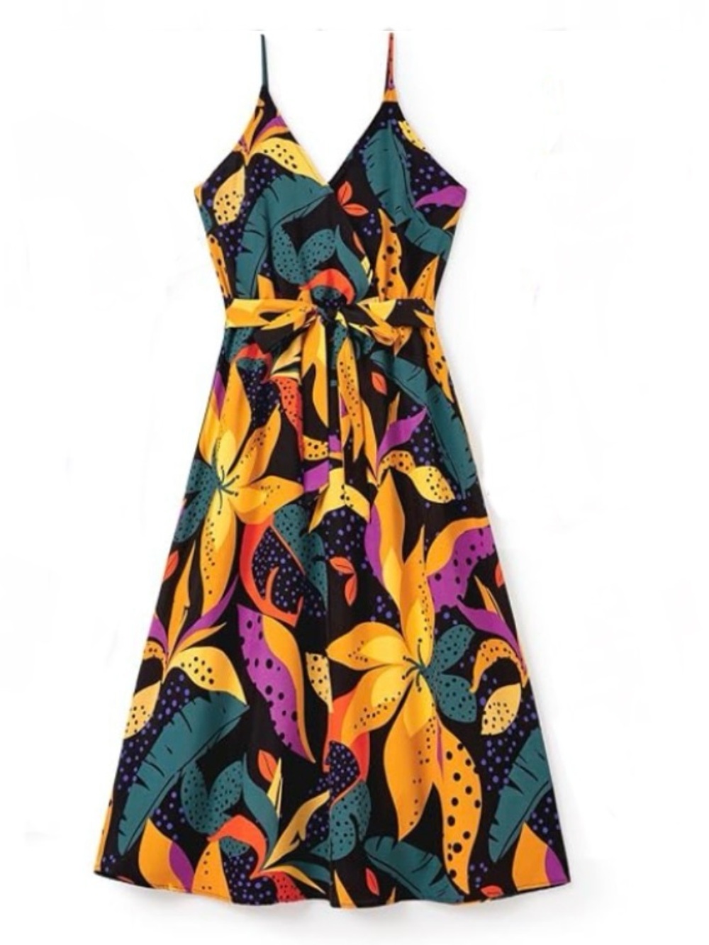 Patpat Women Tropical Leaf Floral Spaghetti Strap Maxi Dress, Size M